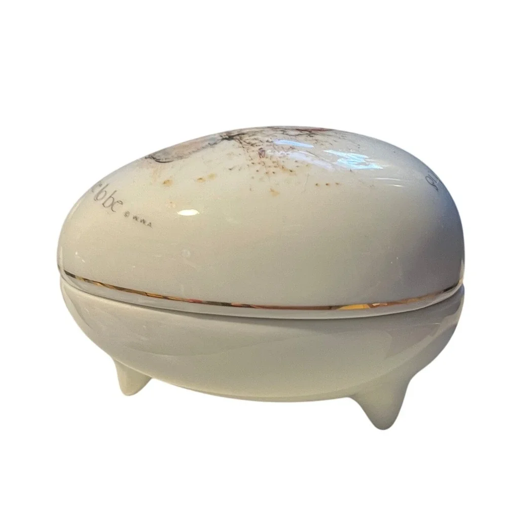 Vintage Holly Hobbie Porcelain Egg Shaped Trinket Box Kitten Cat Beautiful Place